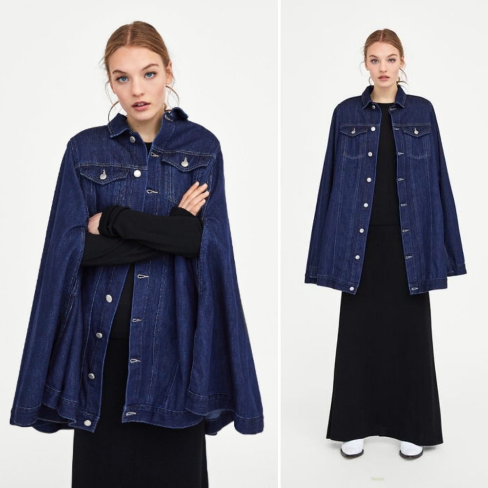 ZARA Denim Cape Jacket Blogger Favorite